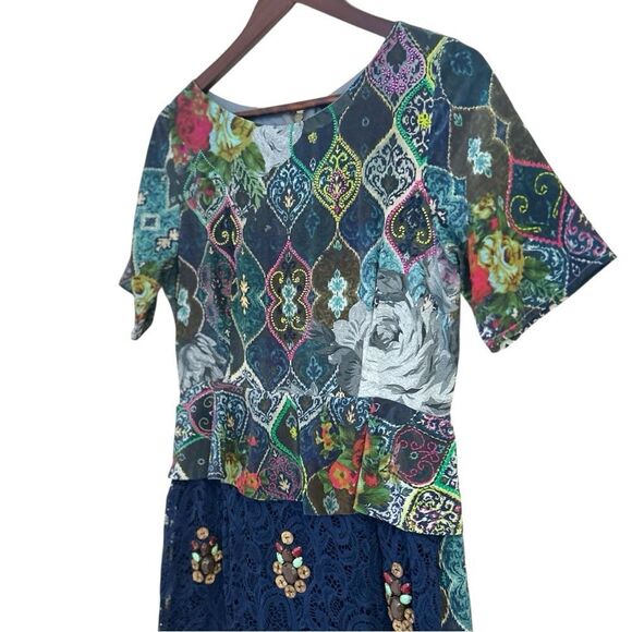 HEMANT & NANDITA Multicolor Patchwork Mini Peplum Dress, Size 8 - Picture 5 of 13